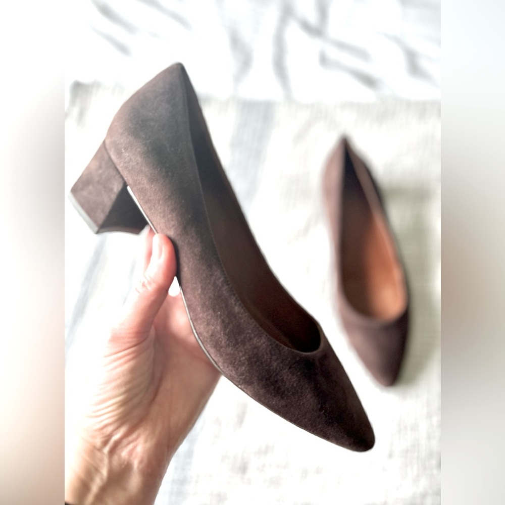 Aquatalia Brown Suede Block Heel Pumps